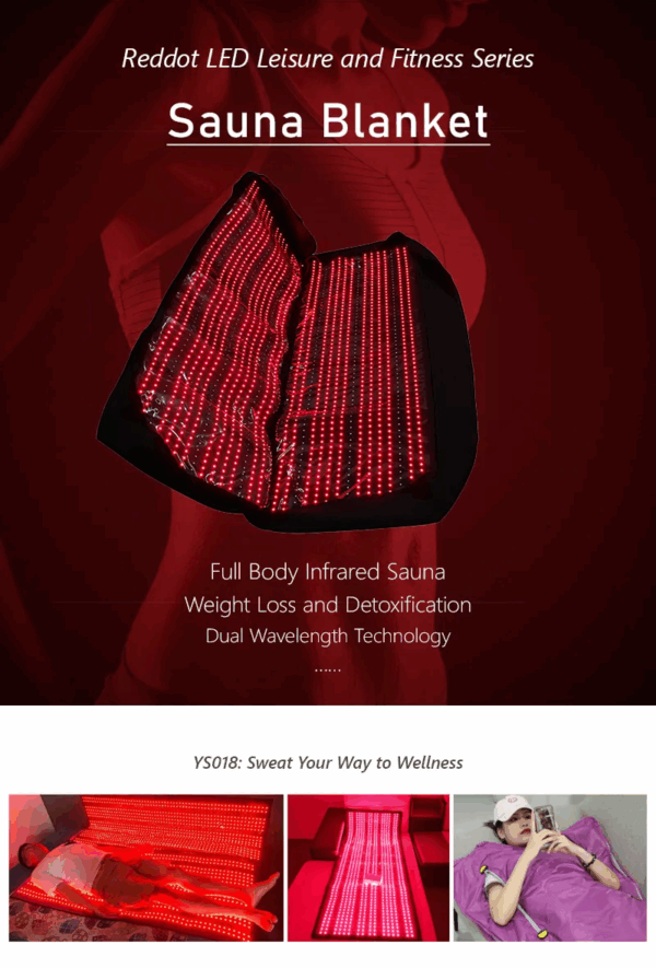 An infrared blanket with 180 led lights to use as a portable infrared sauna